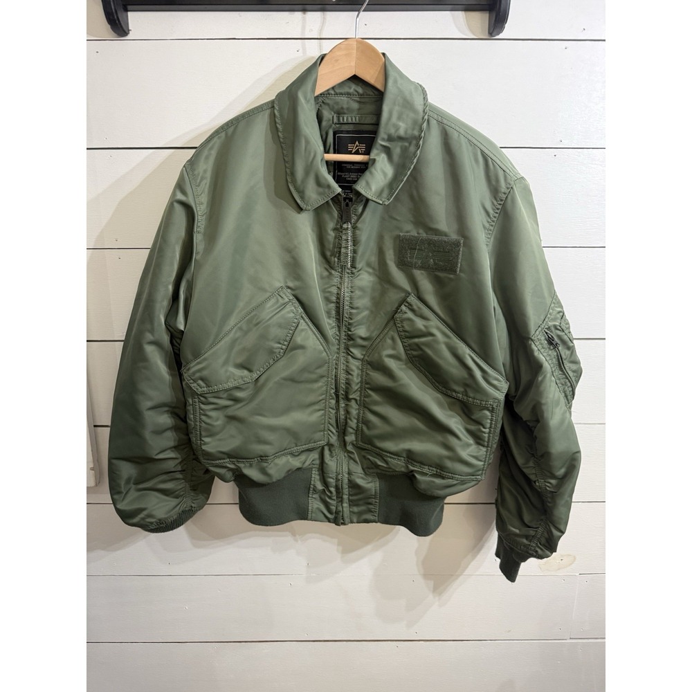 VTG Flyer's Bomber Jacket Alpha Industries US DOD Men's Sz L Green EUC CWU-45/P